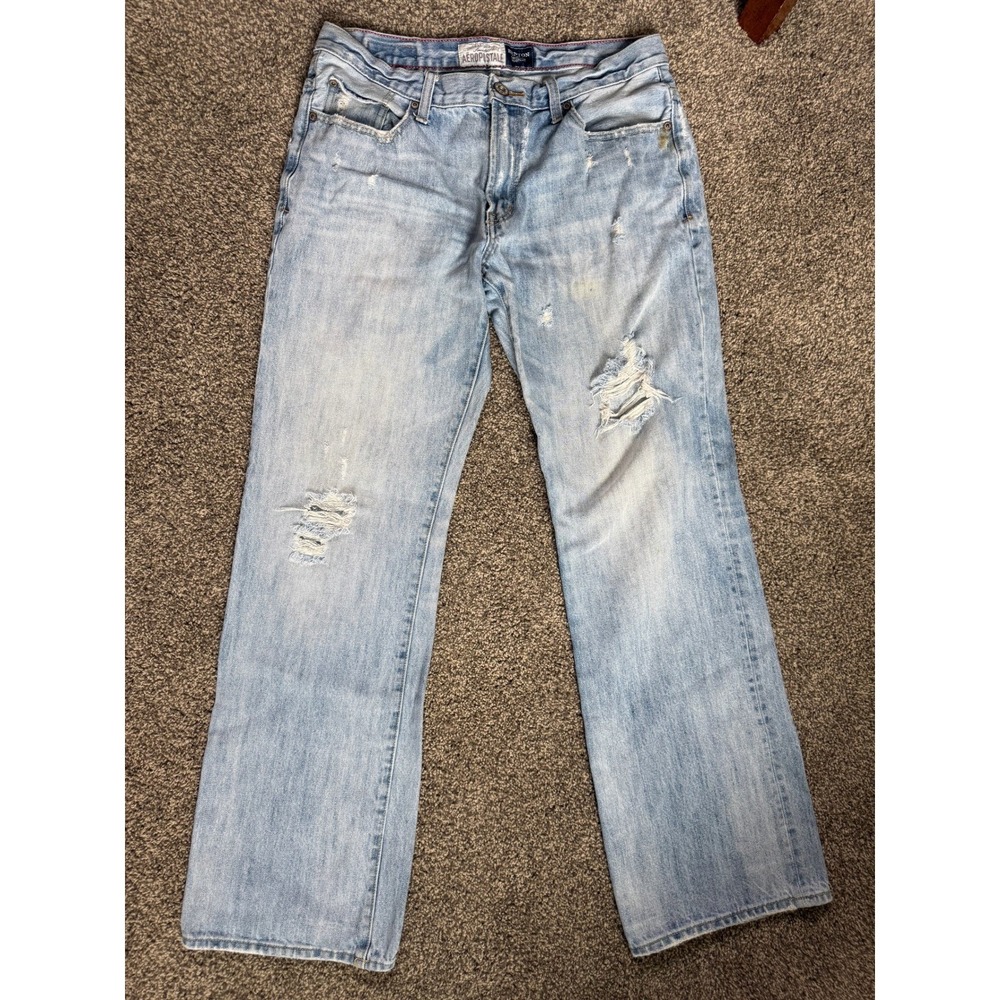 Aeropostale Benton Bootcut Jeans Mens 32/34 Light Wash Distressed Y2K Grunge‎